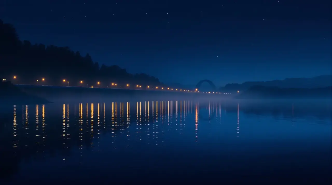 水岸夜色氛围背景图